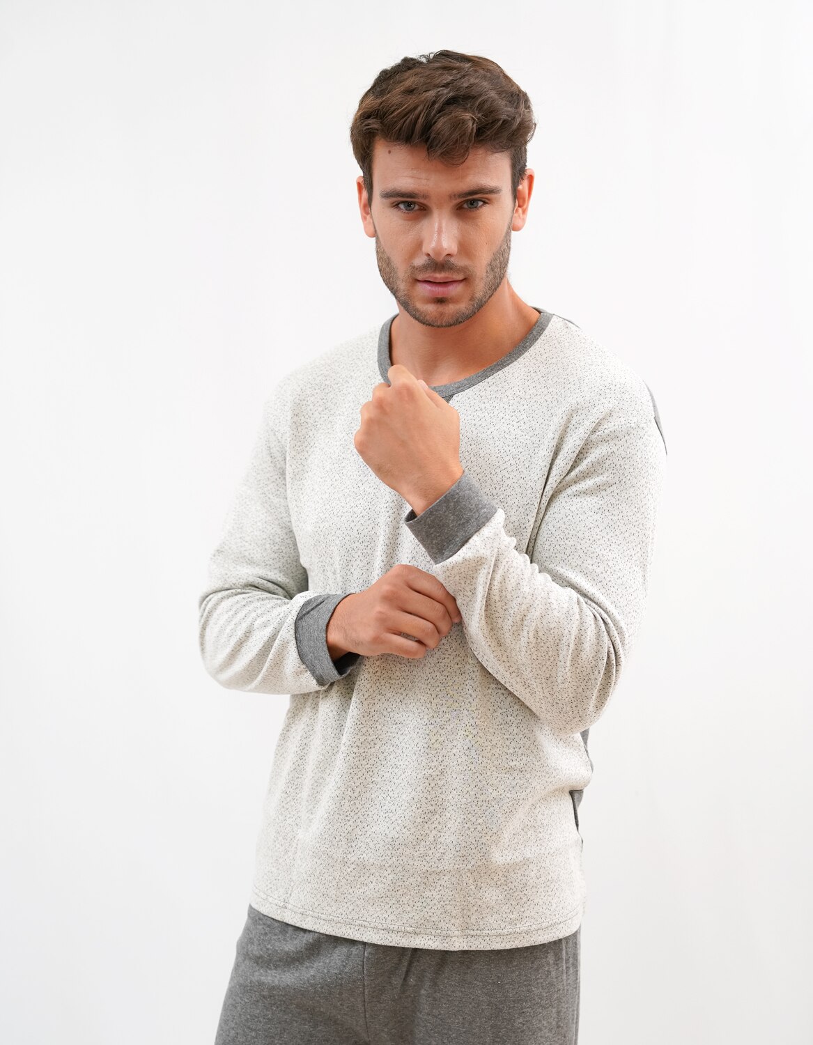Babelo Homewear - Pijama de hombre – Conjunto de pijama de hombre de algodón ✨ - Pijama de hombre de invierno largo tonos grises