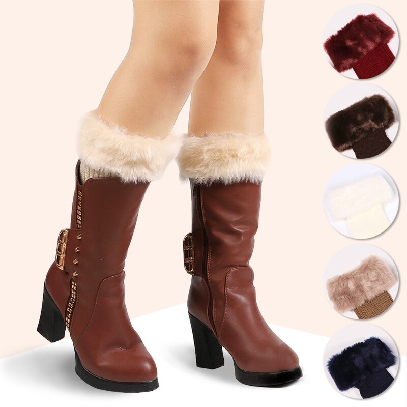 Guêtres en fourrure tricotée au Crochet pour femmes, chauffe-jambes, poignets, chaussettes, guêtres, hiver