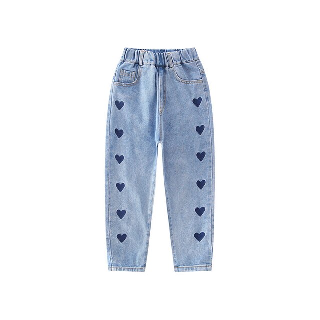Pantalones vaqueros con patrón de corazón para niñas, ropa para niños, 4, 5, 6, 7, 8, 9, 10, 11, 12 años: style 1 / 6-7 Years Size 130