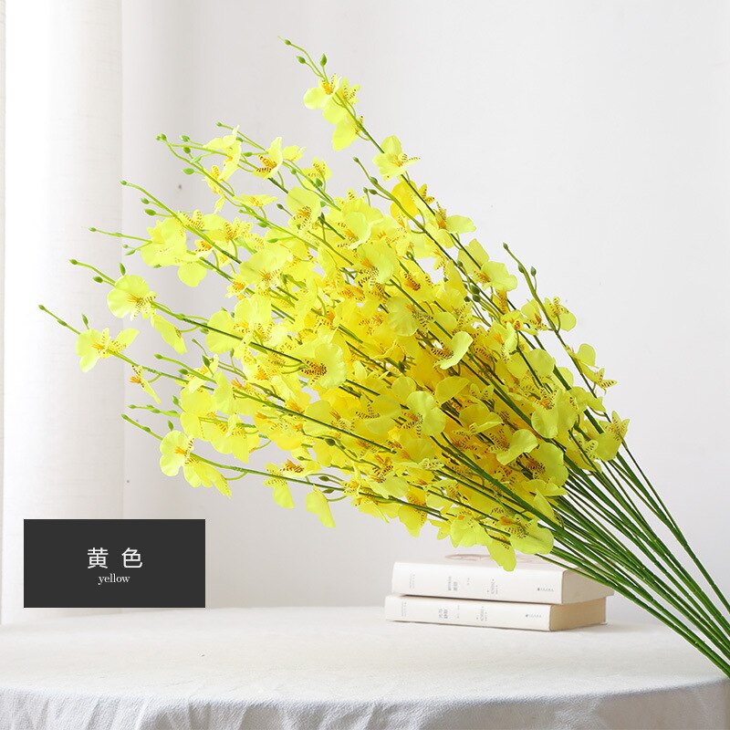 Yellow Dancing Orchid Artificial Flowers Wedding Home Flower Arrangement Crafts Vases Decoration Phalaenopsis Diy Potted Plants: Yellow