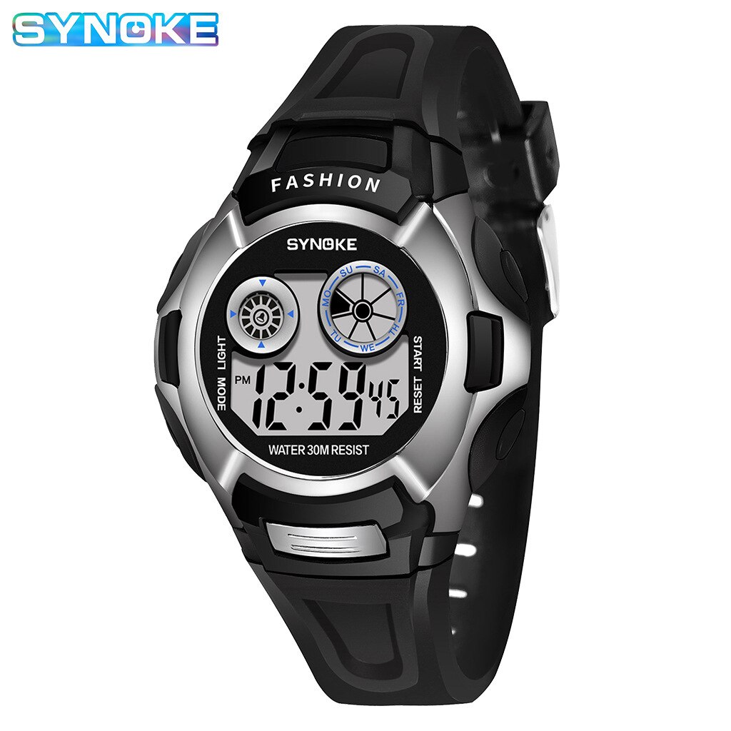 Synoke Transparante Kleur Mode Elektronische Horloge Alarm Zeven Kleuren Noctilucent Multifunctionele Sport Jongens En Meisjes Primaire Sc: 9034 black