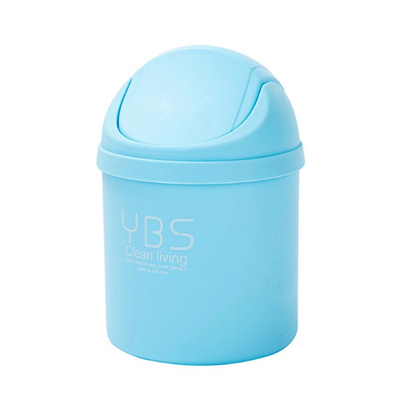 1PC Cute Mini Desktop Cleaning Barrel Small Desk Organizer Storage Dustbins Desktop Storage Box Waste Container: Blue