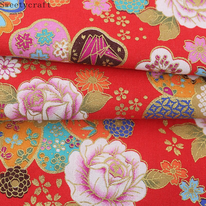 Tela de algodón estilo japonés para Kimono tela de cheongsam con estampado de bronce para bolso, vestido, retales, material textil para el hogar, 150x100cm
