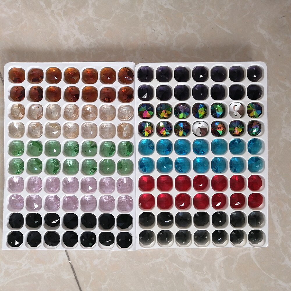 Camal 10 stk 20 farve 14mm krystal ottekantede løse perler 2 huller lysekrone lampe guirlande tråd dele gardin håndværk ornamemt diy