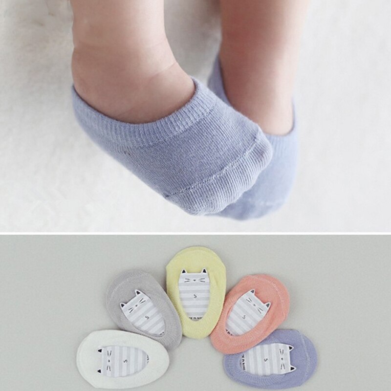 5 chaussettes de bateau invisibles coréennes de pour enfants, chaussettes antidérapantes pour bébés, chaussettes en coton pour filles et garçons