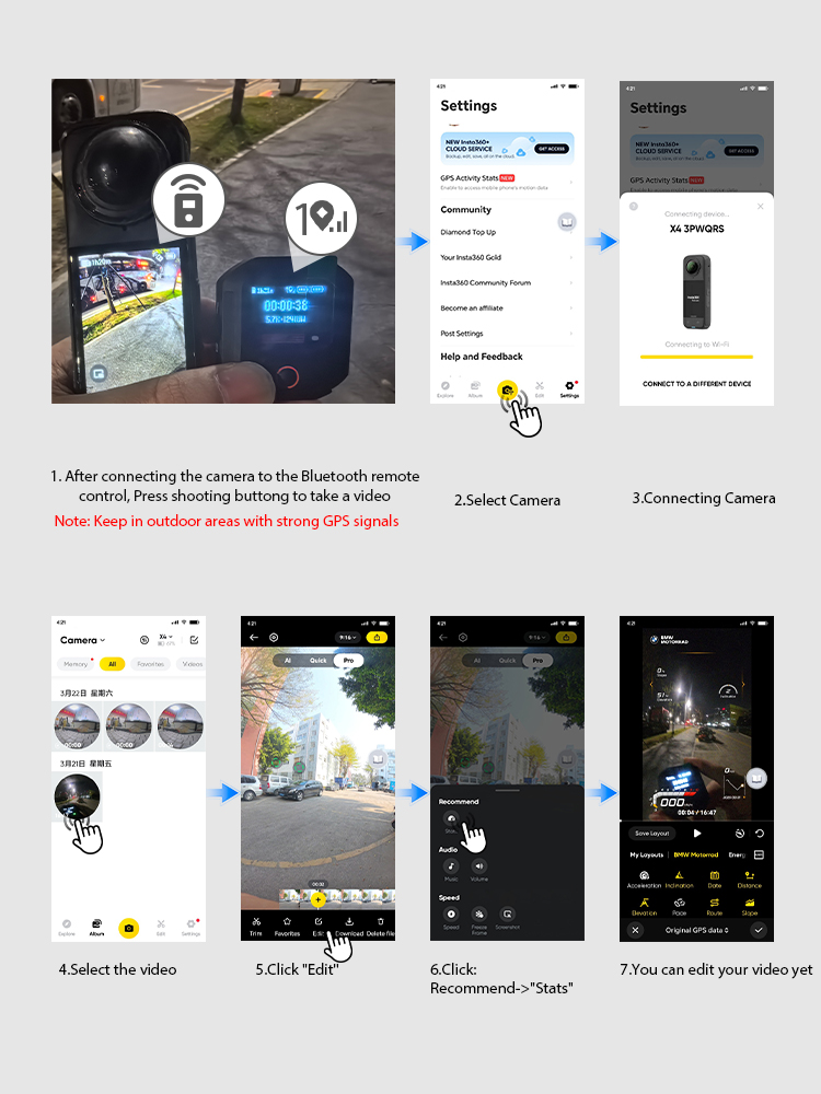 Accessoires de caméra, télécommande sans fil Bluetooth pour Insta360 X4/X3 ACE PRO 2/GO 3s, pièces de caméra de sport pour Insta360 X5