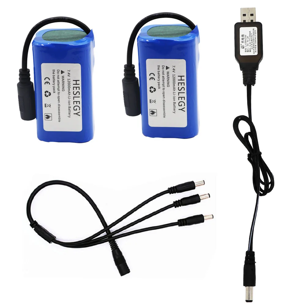 Hoge capaciteit Batterij 7.4V 12000mAh met USB Lader Voor T188 T888 -5 TH88 CF18 C18 RC Hoge Snelheid RC Voerboot Vissersboot: WHITE