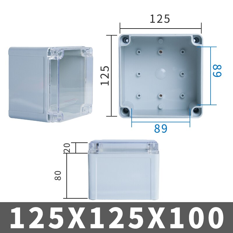 IP67 Outdoor Waterproof PC Junction Box Plastic Shell Distribution Box Monitoring Power Box Socket Box Transparent ABS: 125x125x100