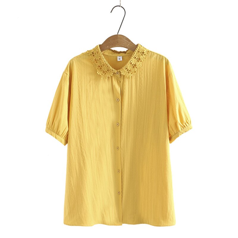 Chemisier à manches courtes pour femme, haut ample à boutons, en coton, jaune et blanc, grandes tailles 3xl, 4xl, 5xl et 6xl, été: YELLOW / 6XL