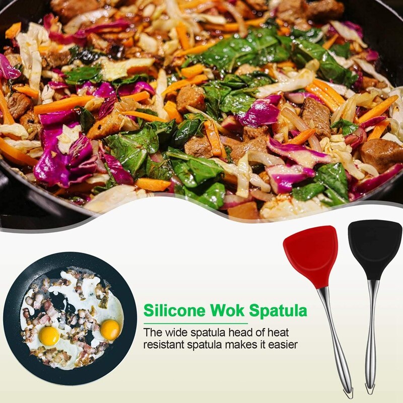 2 Stuks Siliconen Wok Spatel Rvs Handvat Turner Spatel Non-stick Flexibele Siliconen Spatel Hittebestendige