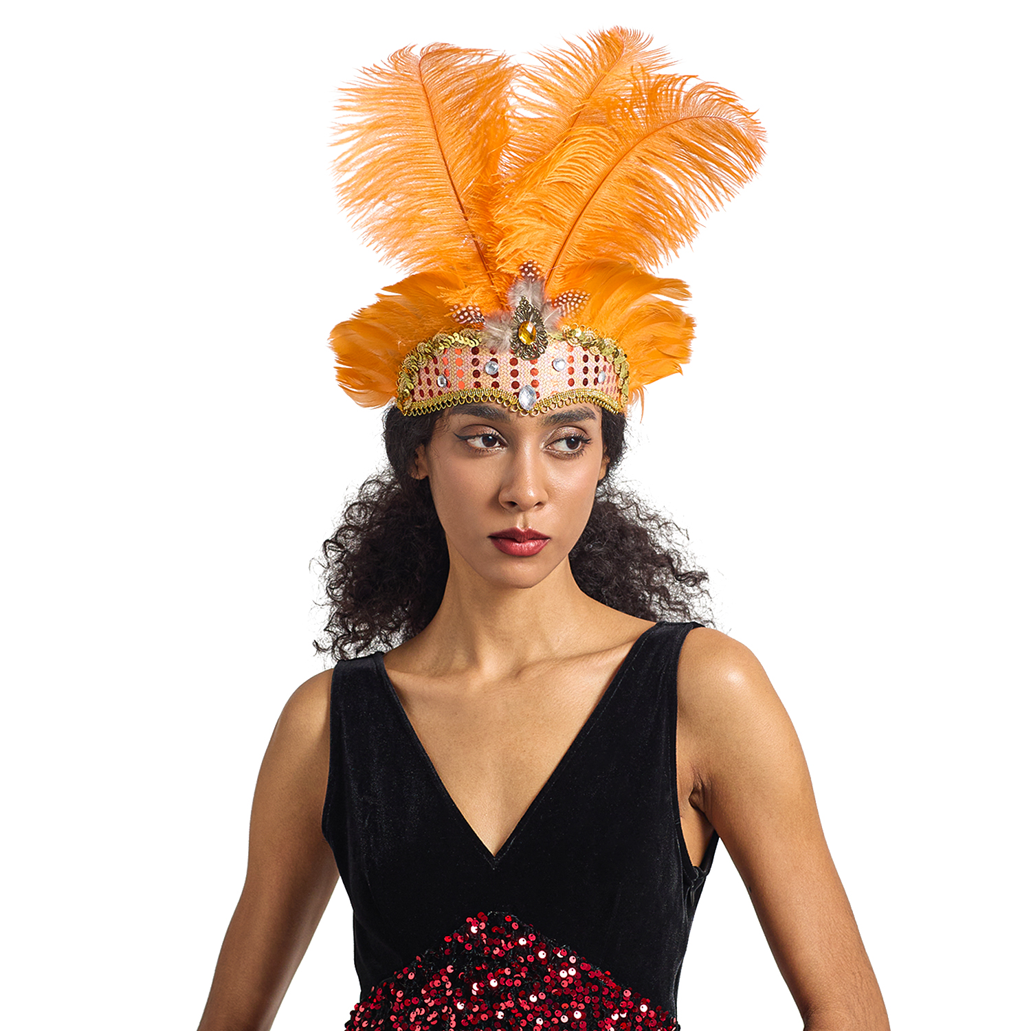 Diadema navideña para Showgirl, tocado de plumas para carnaval, diademas hawaianas para Halloween, tocado de plumas, accesorios para el cabello: Gris