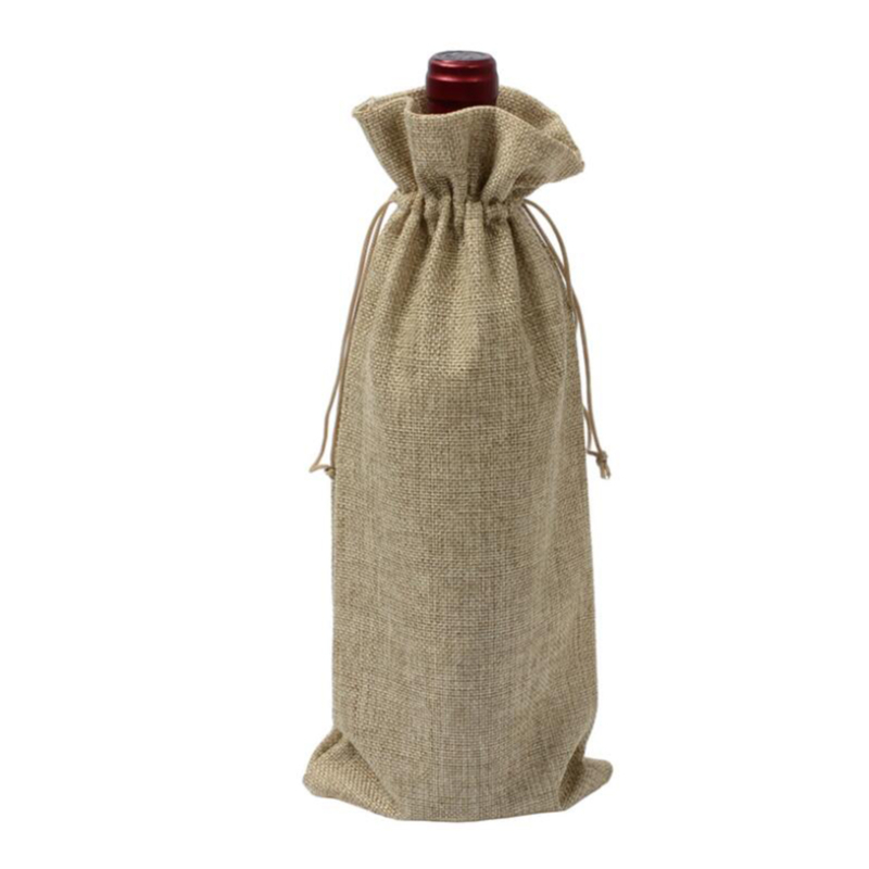 Wedding Party Decor Set Wine Bag Carrier for Gifting and Decorating Rustic Linen Drawstring Wine Bottle Cover Packaging Bag