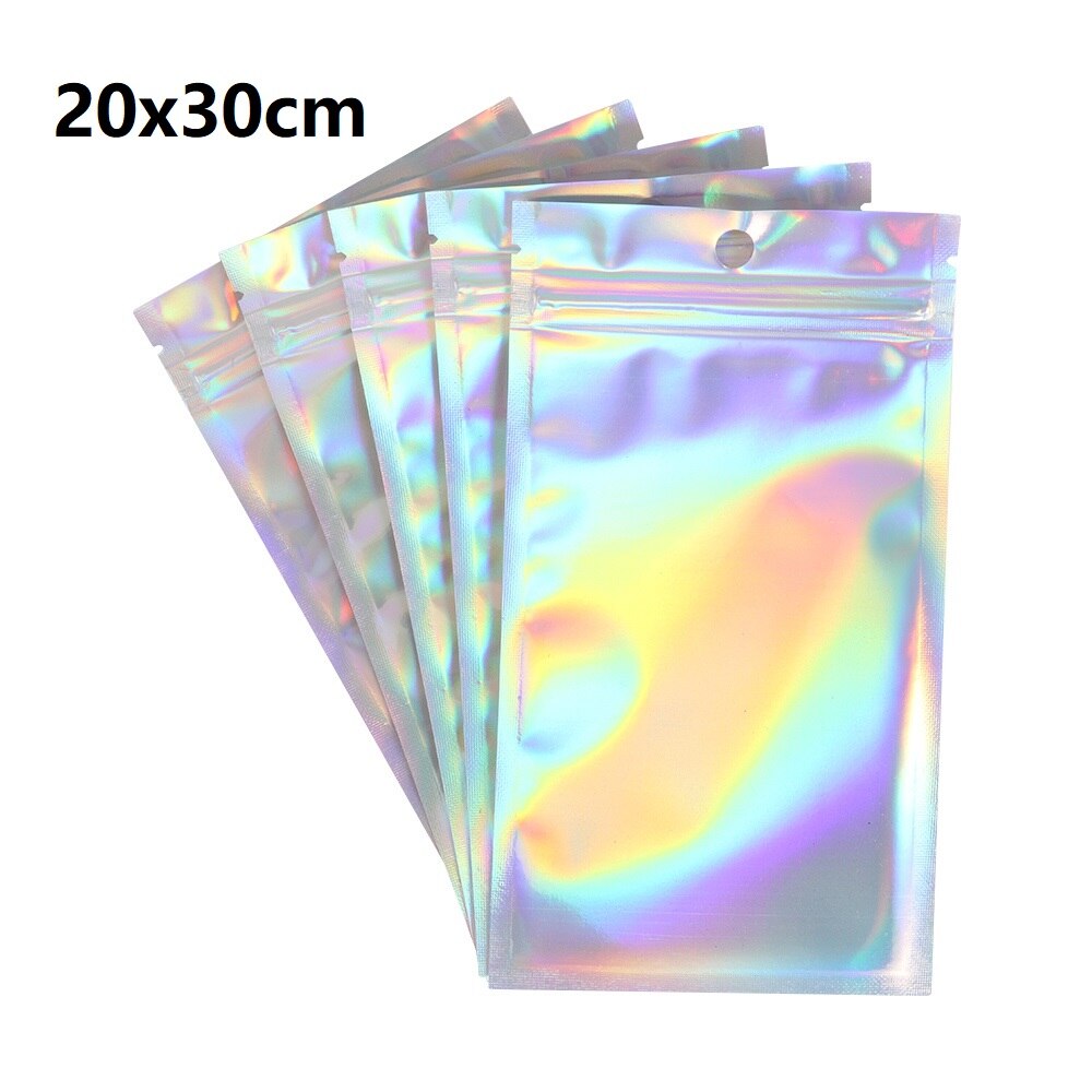 20 Teile/paket Kunststoff Tasche 6 Größen Aluminium Folie Hologramm Lebensmittel Beutel Kleine Wasser Proof Zipper Wiederverschließbaren Beutel: 20X30CM