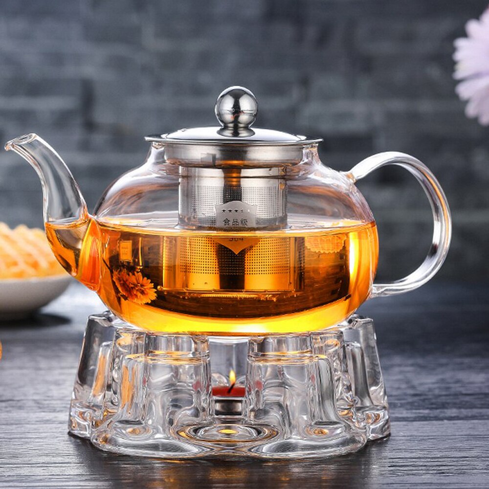 600ml Glass Teapot Heat-resistant Stainless Steel Clear Glass Tea Pot Leaf Filter Tea Pot Coffee Drink Home Office Teaware Set