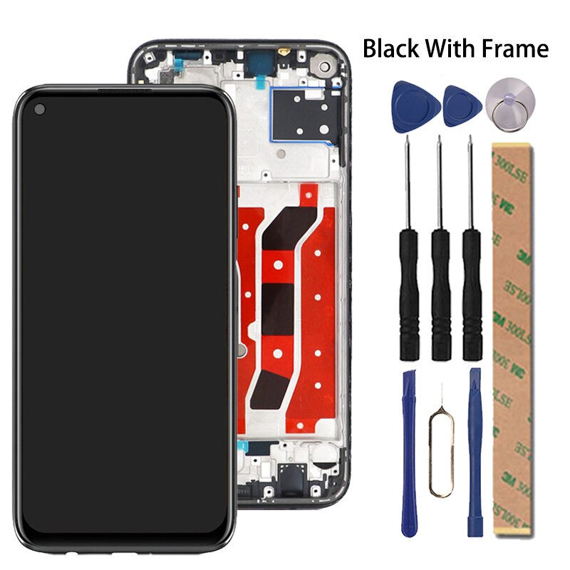 Display Voor Huawei P40 Lite Lcd-scherm + Touch Screen Fhd Digitizer Panel Accessoire Vervanging Voor Huawei P 40 P40 lite Screen: Black With Frame