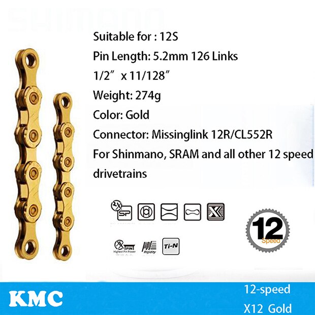 KMC Bicycle Chain X8 X9 X9sl X10 X10sl X11SL X12 Bike Chain For Shimano/SRAM 8 9 10 11 12 speed 116L MTB Road Cycing Chains part