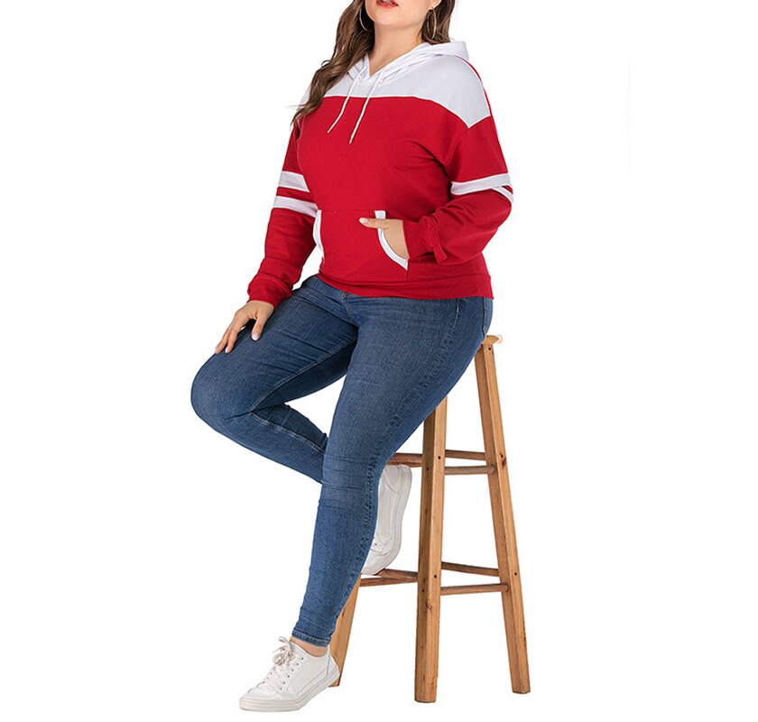 4xl plus size kvinder sweatshirts almindelig farvede hættetrøjer kvinder efterårs sweatshirt kvinder langærmet hættetrøje rød og hvid