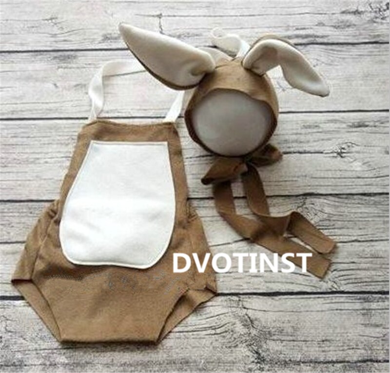 Dvotinst Baby Photography Props Animals Rabbit Bonnet Hat+Outfits Set Fotografia Accessories Infantil Studio Shoot Photo Prop