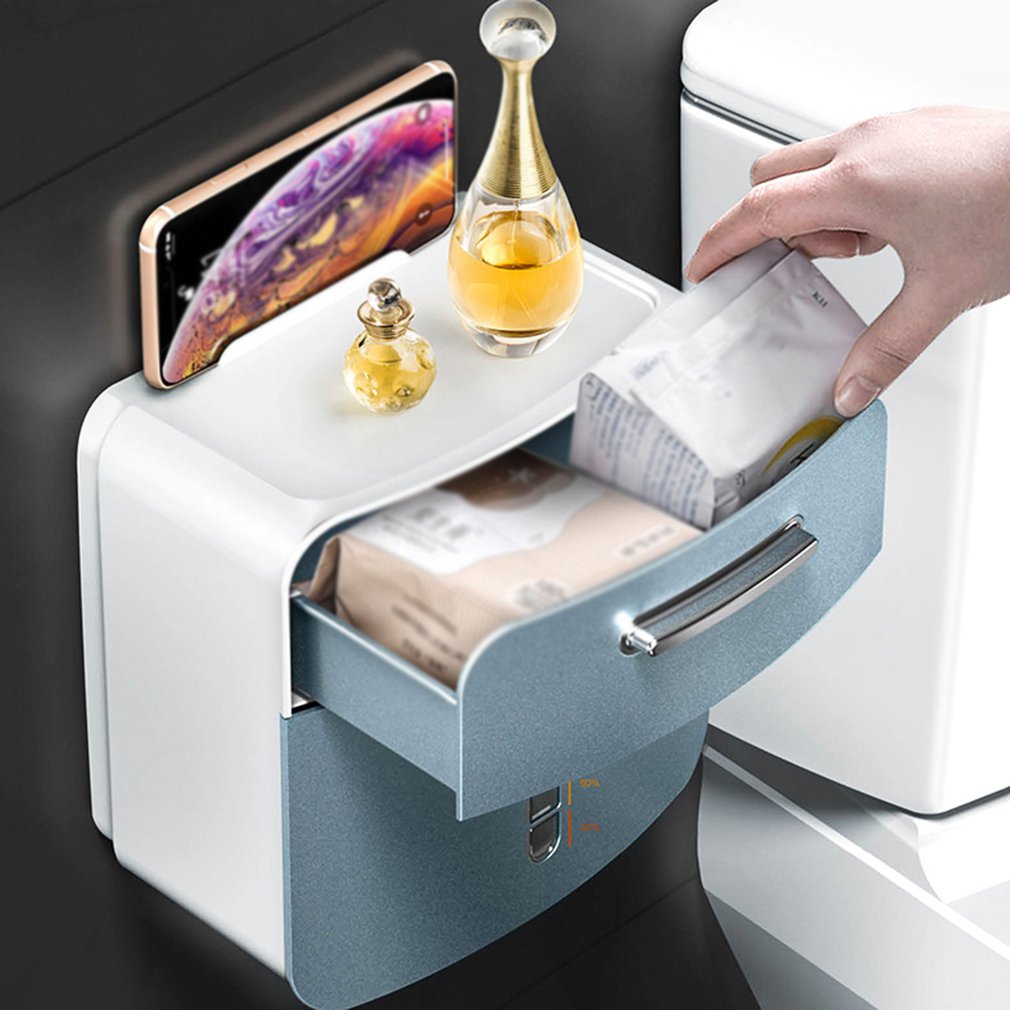 Toilet Paper Holder Waterproof Wall Mount For Toilet Paper Tray Roll Paper Tube Storage Box Tissue Box Shelf
