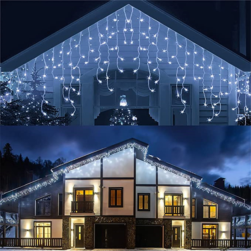 40M Eiszapfen Lichterketten LED Lichterkette Weihnachtsgirlande mit Fernbedienung für Neujahr Party Hochzeit Garten Terrasse Dekor: WHITE / 21-30W