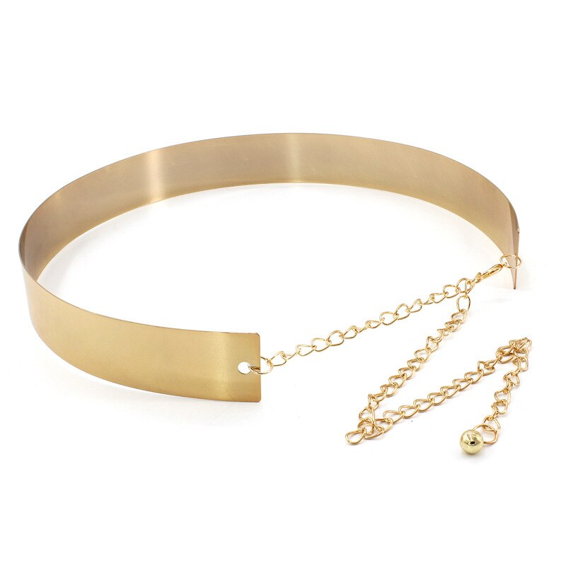 Cinturón de Metal ajustable para mujer, placa de Color dorado brillante, Plata Vintage, cadenas simples,