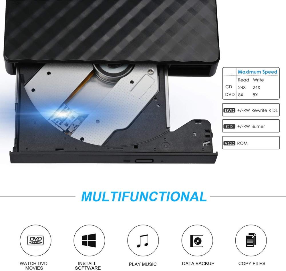 Zewnętrzny napęd DVD CD, USB 3.0 robić laptopa sterowanie dotykowe szczupły CD DVD +/-RW nagrywarka nagrywarki nagrywarka robić okna prochowiec 10/8/7