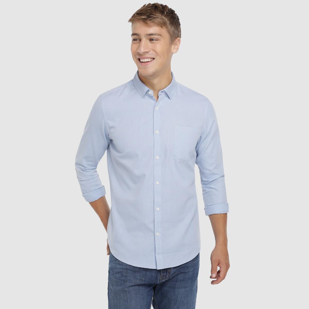 Unit - Camisa para hombre de diario básica color azul lisa. Camisa manga larga de sport: XXL