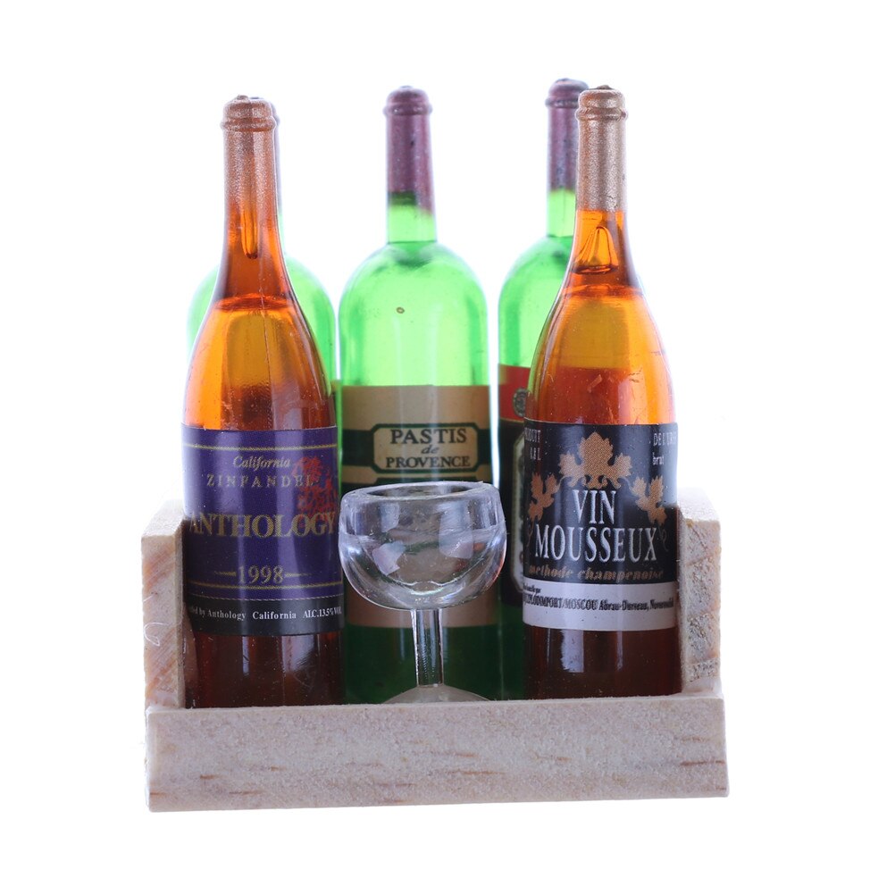 1einstellen Miniatur Wein Saft Flaschen Tasse Holz Gestell 1:12 Puppenhaus Trinken Modell Küche Möbel Spielzeug