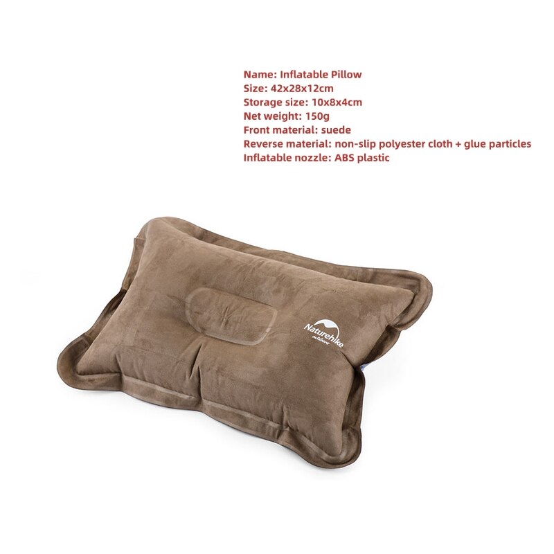 Naturehike Self Inflating Pillow Sponge Non-slip Compressed Folding Compact Automatic Inflatable Pillow Outdoor Travel Camping: Suede Coffee