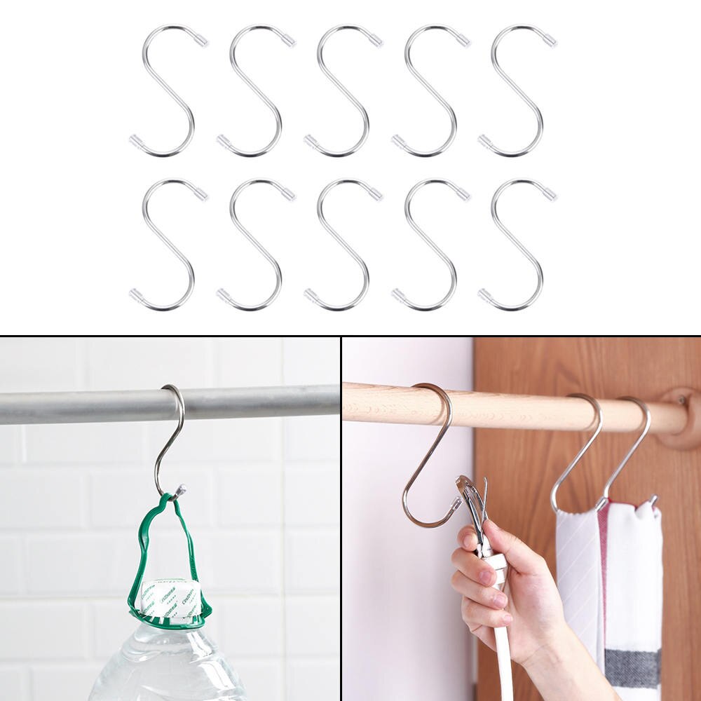 Gancho para colgar en forma de S de acero inoxidable 10 Uds. Ganchos para colgar ropa de baño y cocina ganchos para colgar