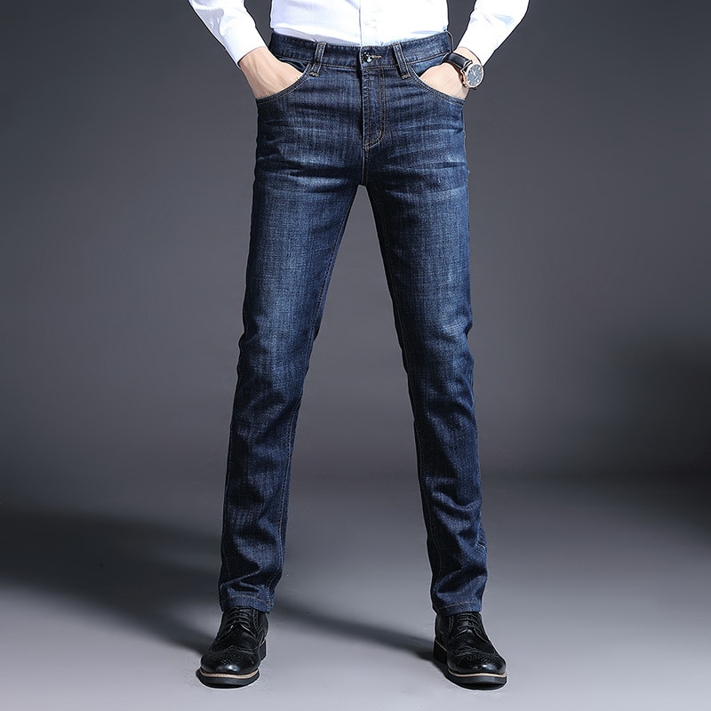 Jeans herr slim fit herr jeansbyxor casual herr jeans homme byxor skinny jeans herr raka svarta blå jeansbyxor: Blå / 34