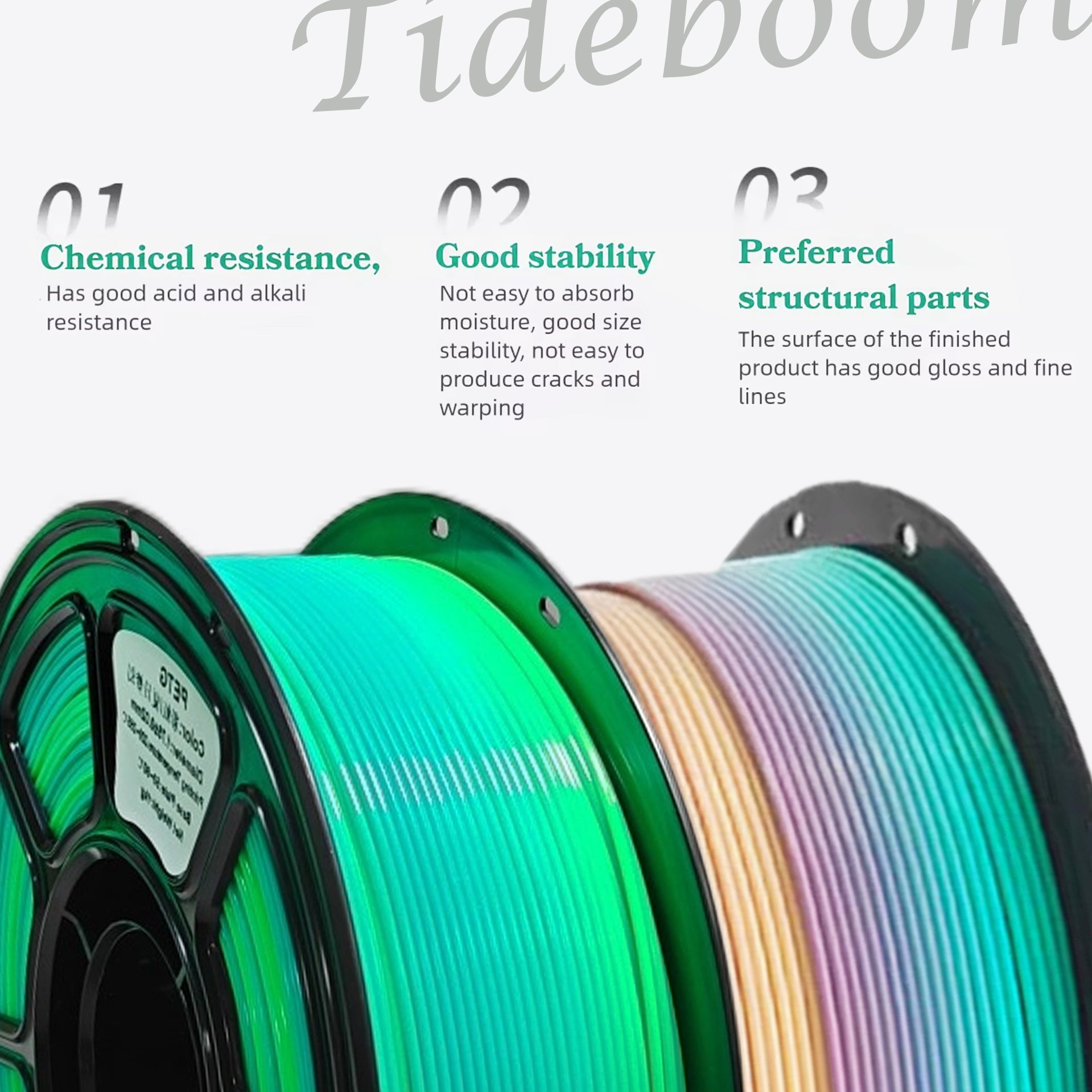 Tideboom PETG Filament 3D Printing Materials 1KG Eco-Friendly 3D Printer Petg Filament Good Toughness Colorful Petg 필라멘트