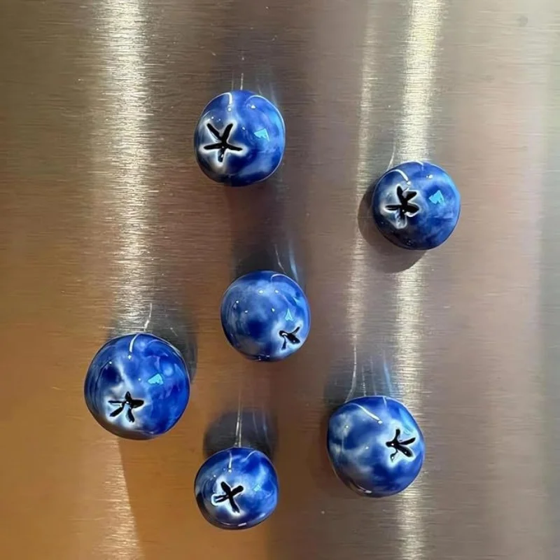 Blueberry Fridge Magnet 3D Realistic Ceramic Fruit Refrigerator Magnets Strong Magnetic Fruit Kitchen Decor Home Office
