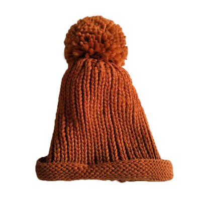 Kinderen meisjes baby muts gebreide wollen tijk muts met omslag herfst en winter warme muts twee ballen: Bruin