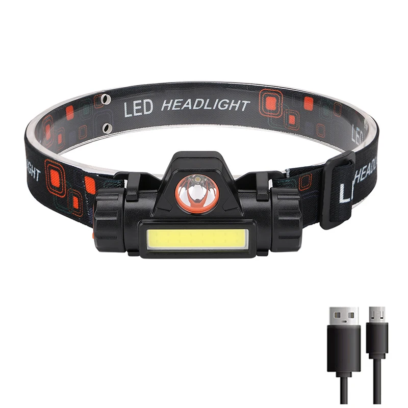 Bærbar mini kraftfuld led-pandelampe xpe+cob usb genopladelig jagtpandelampe vandtæt pandelampe med magnetisk hale: Blå