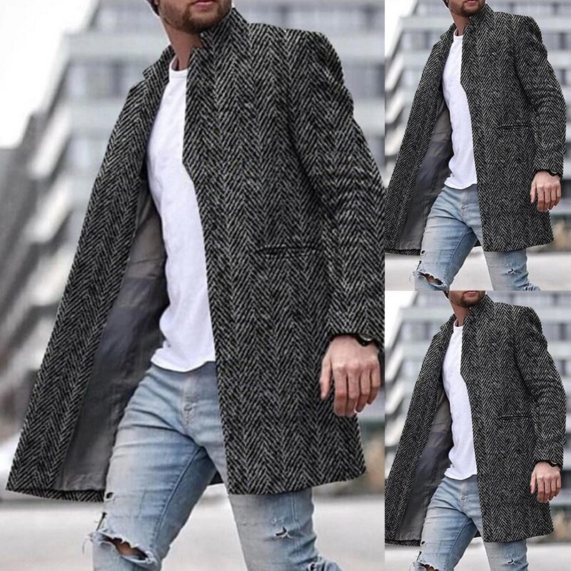 männer Graben Mantel männer Einfarbig Windjacke Lange-länge Mantel Revers Kragen Langarm Warme Herbst Winter männer Kleidung