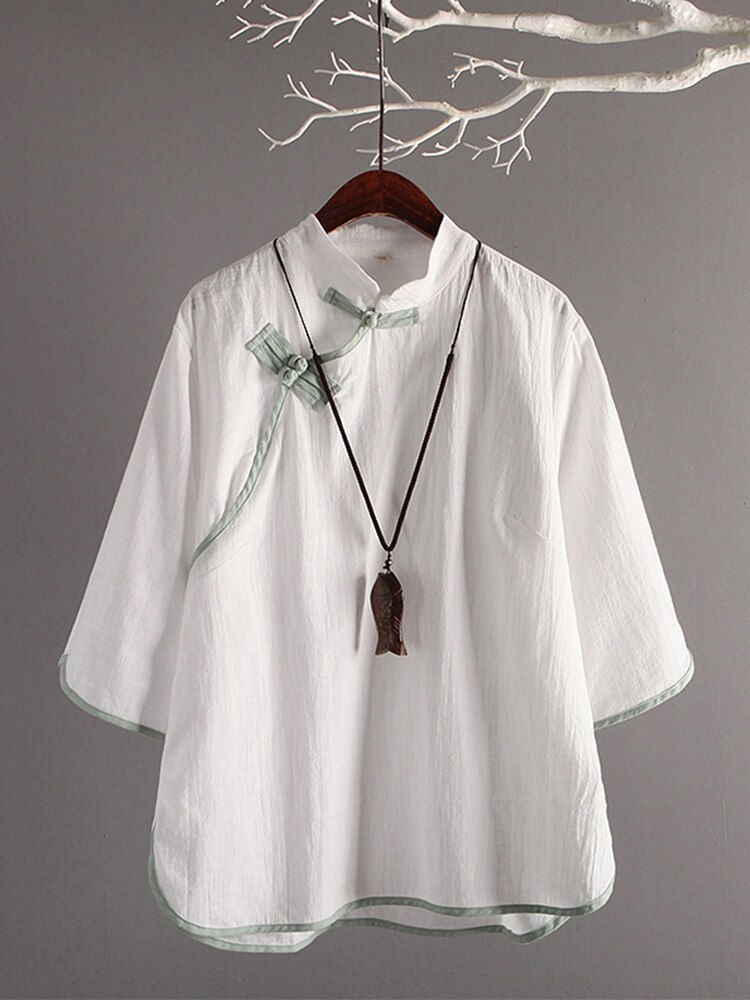 Nagodo chinois tunique Top traditionnel chinois vêtements améliorés Zen manches lâche lin hauts femmes coton Cheongsam chemise
