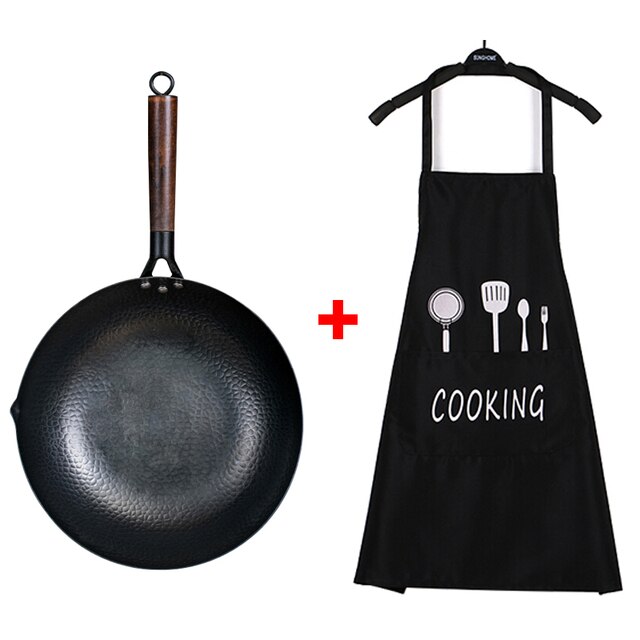 Traditional Iron Wok Pan Non-coating Non-stick Cooking pots Chinese Cookware induction Kitchen Utensils: A