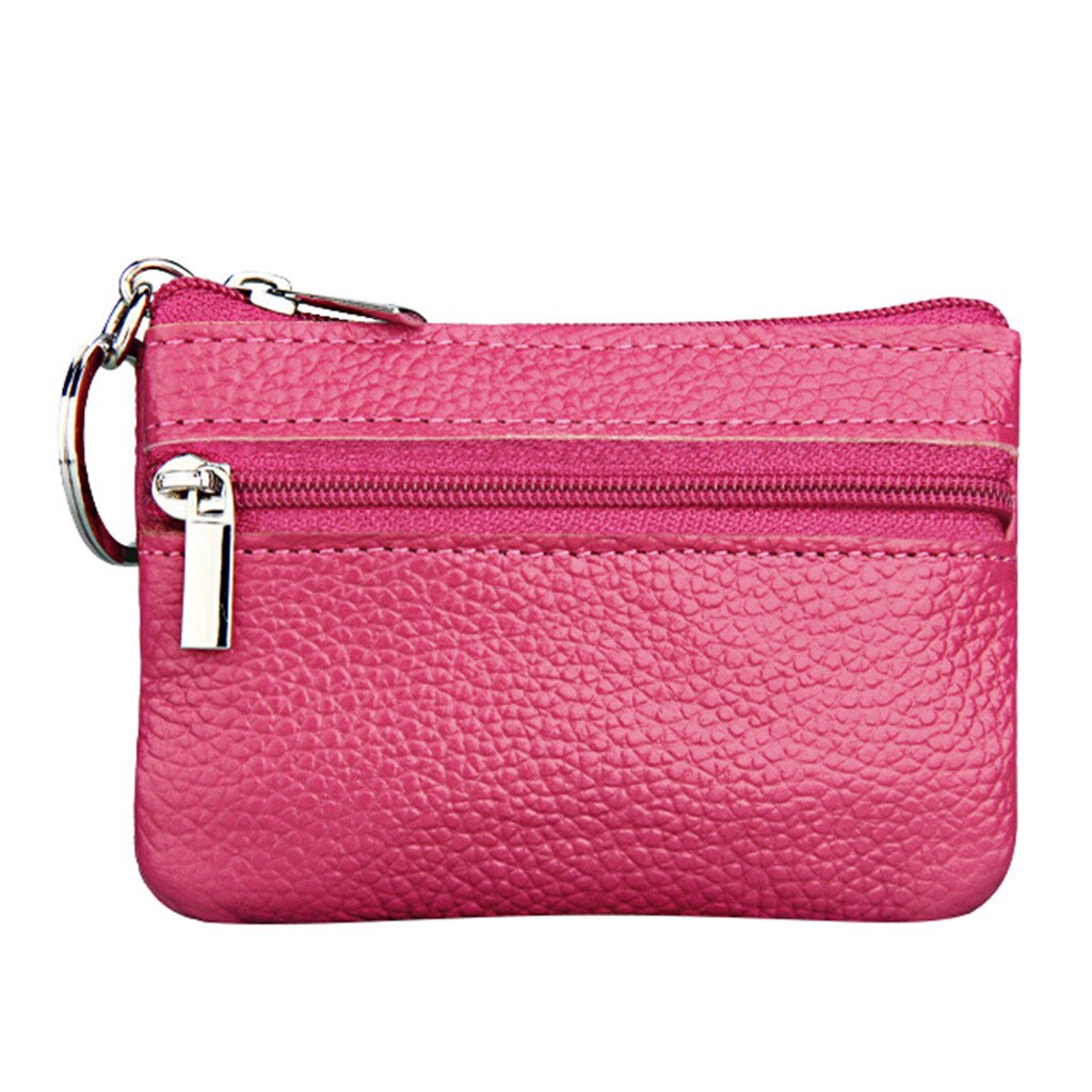 Di Cuoio delle donne Della Borsa Della Moneta Della Chiusura Lampo Sveglio del Supporto di Carta di Credito Portafoglio Piccola Femmina Borse Auricolare di Immagazzinaggio Del Sacchetto Mini Bag: Hot Pink