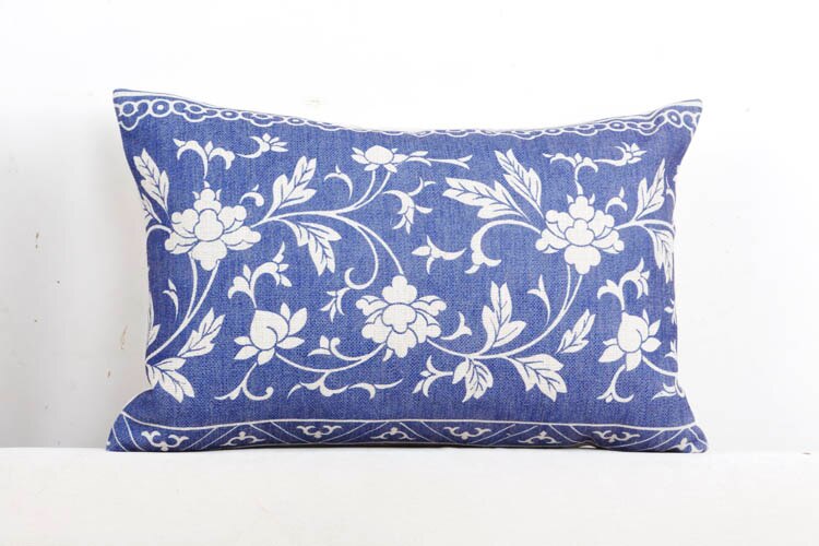 Blå og hvid kina blomst boligindretning pude pude/pynte hør bomuld sofa puder/bil pyntepuder: F 30 x 50cm