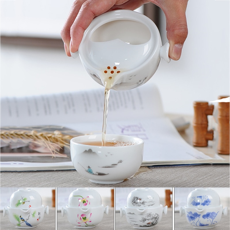 Ceramics Tea set Include 1 Pot 1 Cup, and easy gaiwan,Beautiful and easy teapot kettle,kung fu teaset