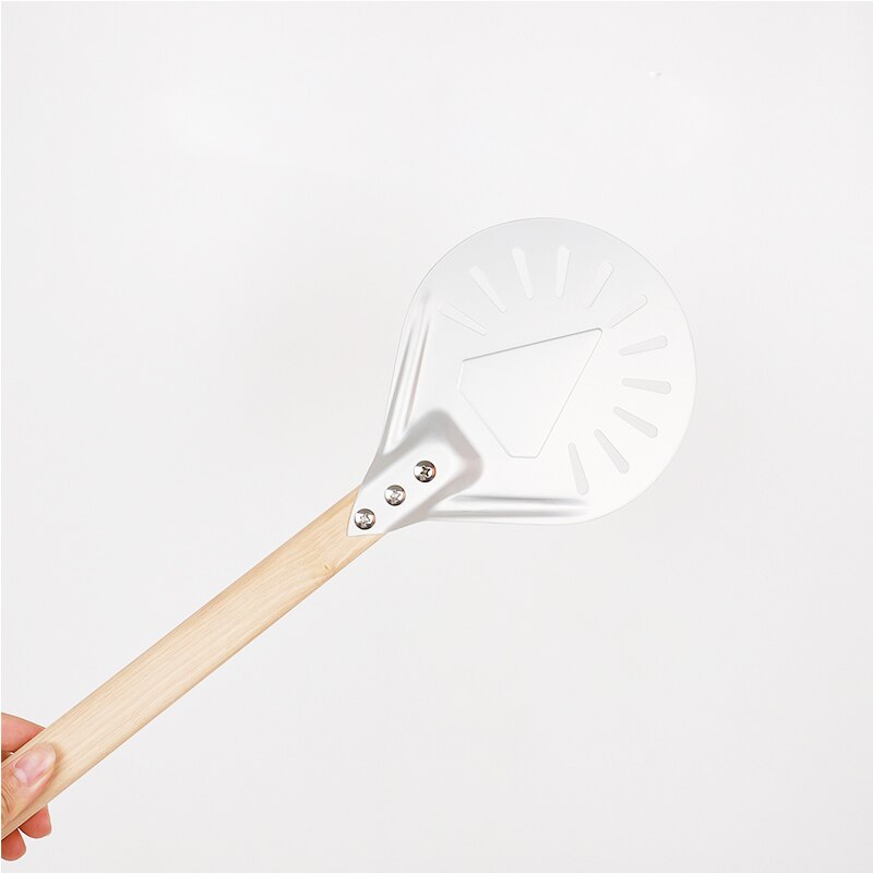 Pizza Turning small Pizza Peel Paddle Short round Pizza Tool Non Slip wooden Handle 7 8 9 inch Perforated Pizza Shovel Aluminum