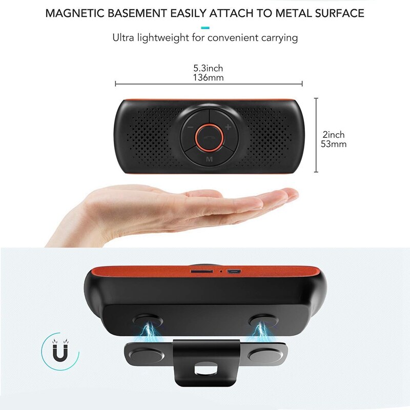 Bil bluetooth 4.2 bilhögtalare telefon stereo musikmottagare spelare ljudförstärkt bas/inbyggd mikrofon/tf kortspelare aux handsfree c