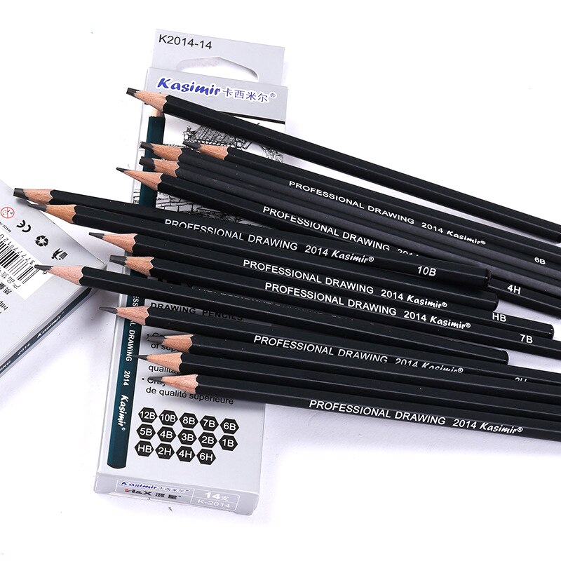 14pcs/Box Kasimir Drawing Pencil Set Art Sketch Thick Lead HB 2H 4H 6H B 2B 3B 4B 5B 6B 7B 8B 9B 10B 12B Pencils for School