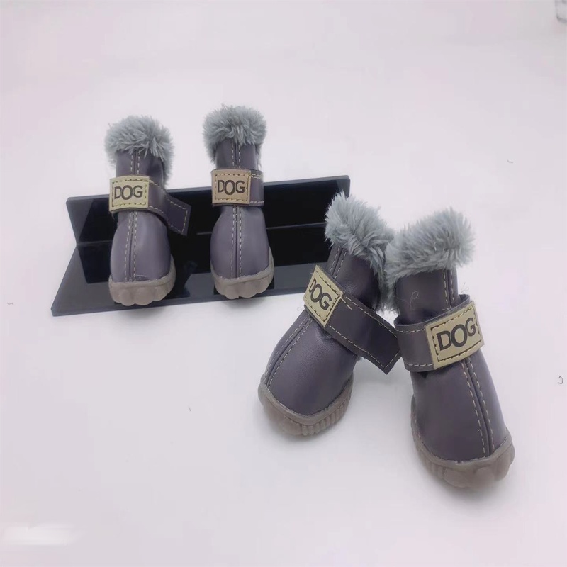 Leather Dog Snow Boots Waterproof Chihuahua Pug Shoes Pet Supplies 4 Pcs/set Winter Pet Dog Shoes For Small Dogs Cats Super Warm: S / Silver