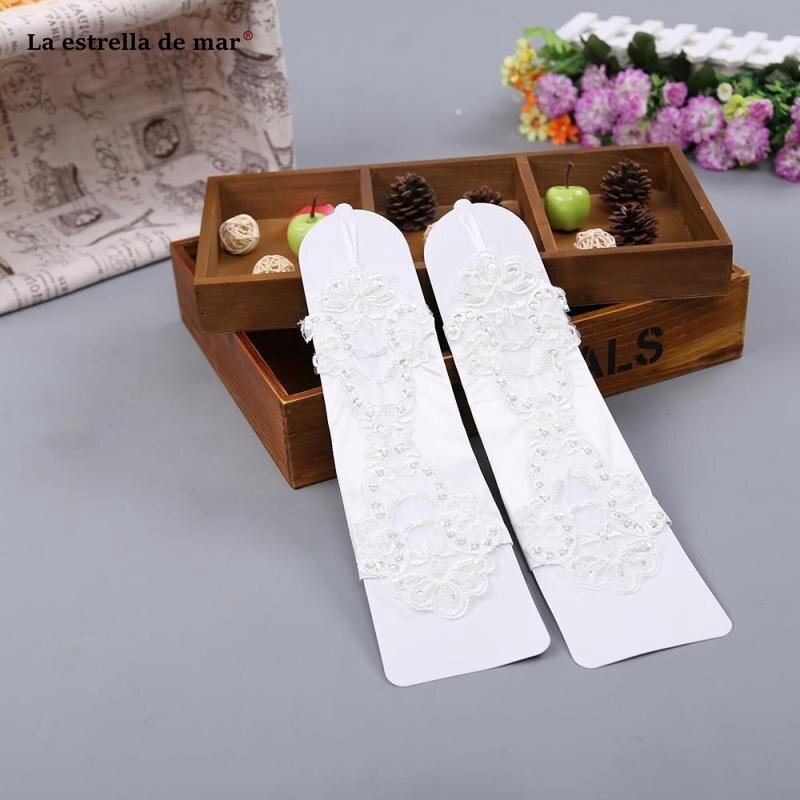 Gants de mariage pour mariée perle multicolore satin sans doigts mariée gants de mariage coude spot applique mariage perlé