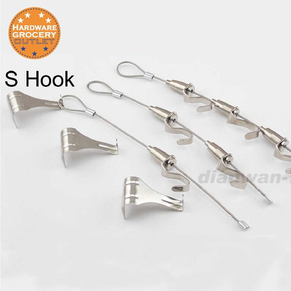 4pcs Exhibition Art Hanging System;Gallery Large Paint/Picture/Photo Display Kit;Stainless Steel Wire Cable,Ceiling Hook,2 hooks