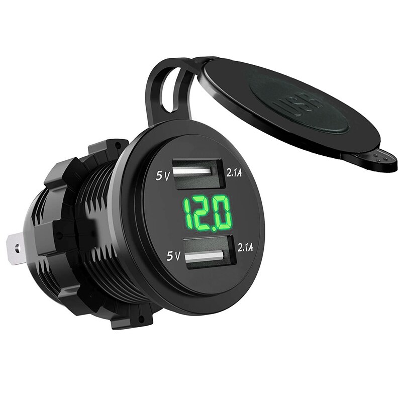 Eafc 12-24V Dual Usb Lader Socket Waterdichte Stopcontact 2.1a 10a Zekering Voor Motorfiets Auto Vrachtwagen Boot Adapter Aansluiting: groen