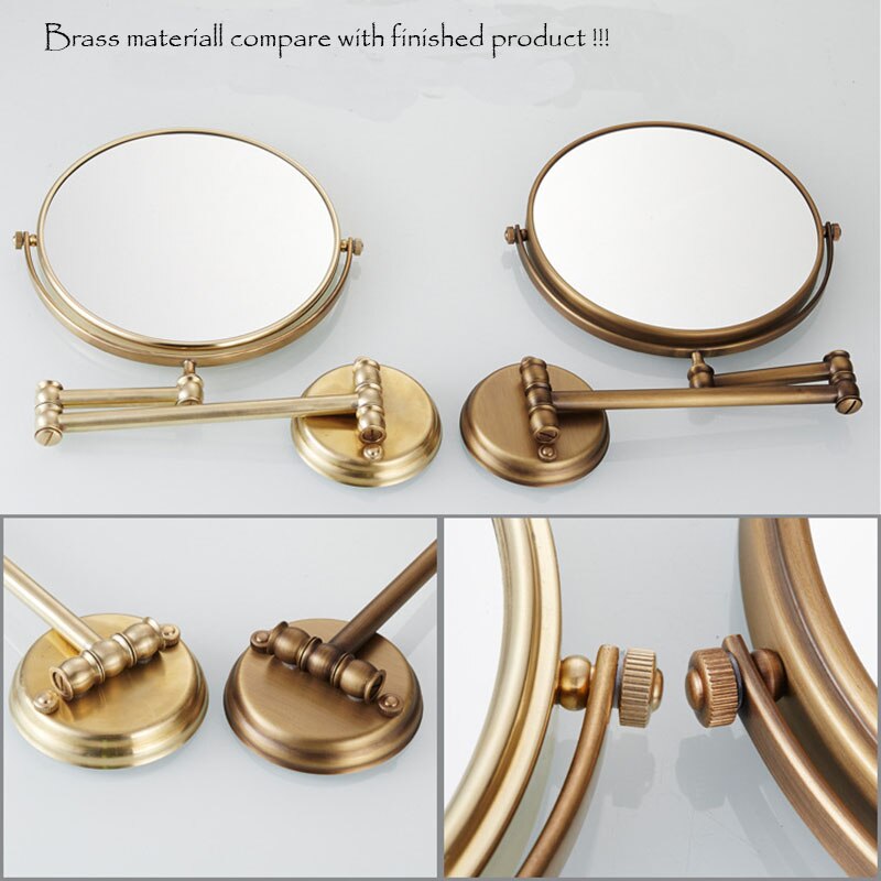 8 inch Bathroom Mirror Dual Arm Extend 2 Face Round Copper framed Make Up Mirror