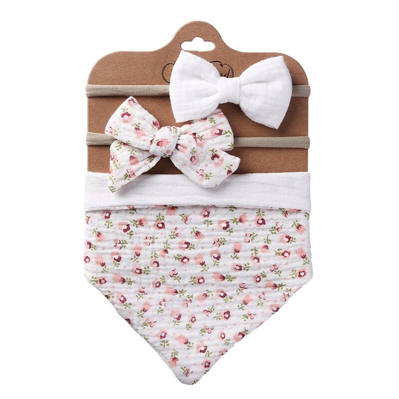 3 pz/set cotone bavaglino fiocco fascia pulsante regolabile triangolo Saliva asciugamano stampa neonato ragazzo ragazza alimentazione Burp panno: 3